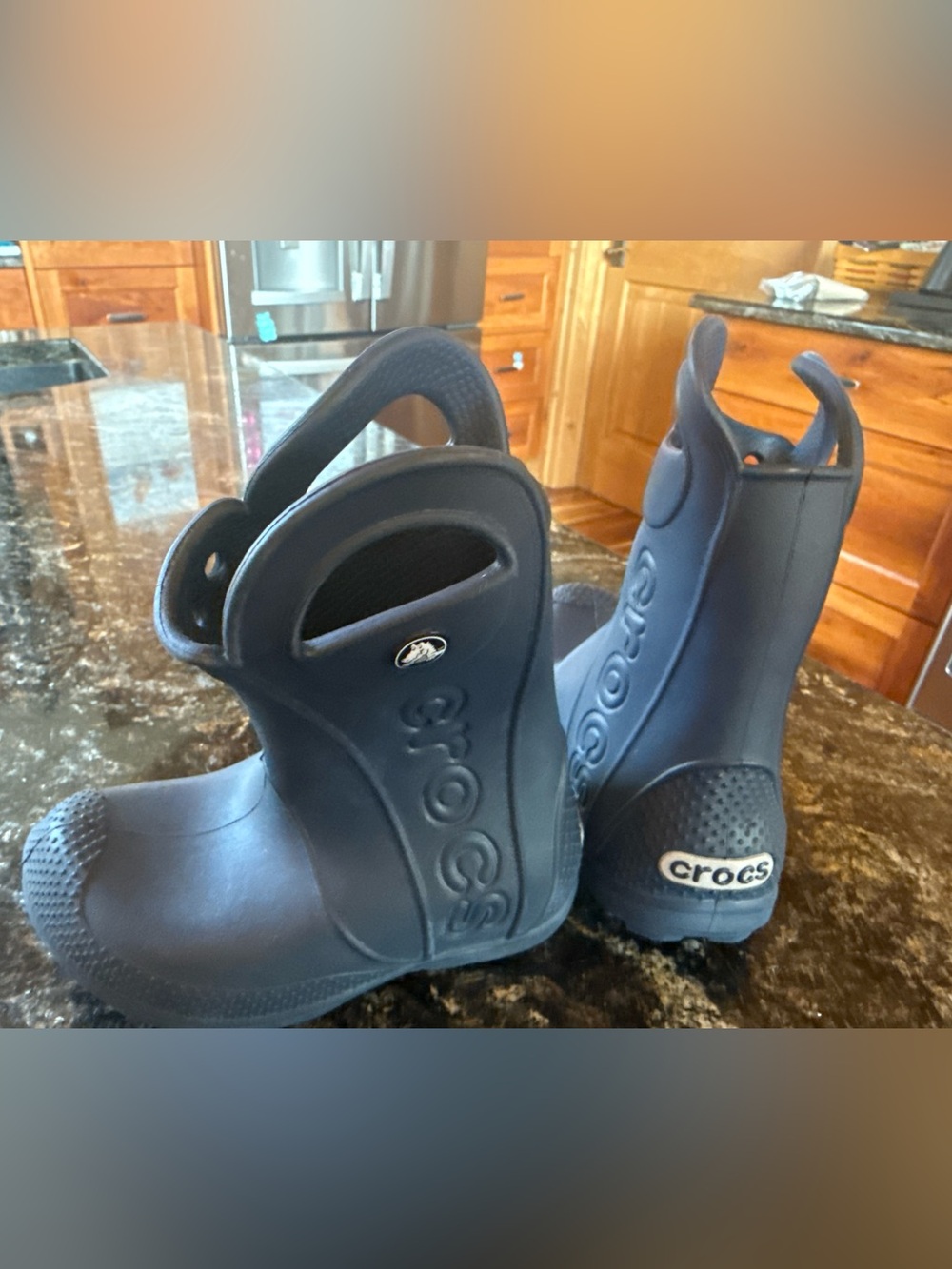 CROCS Toddler Navy Blue Rain Boots with Easy-Grip Handles